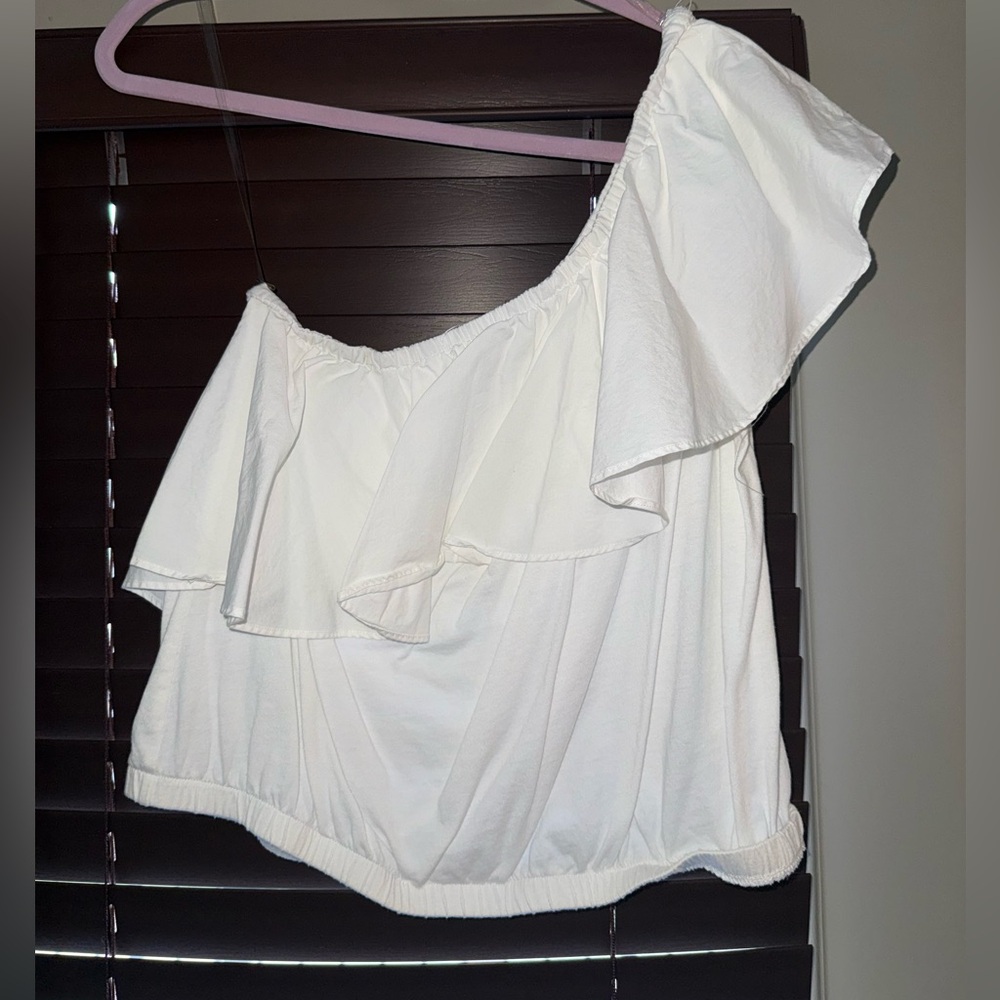 a new day White One-Shoulder Ruffle Blouse